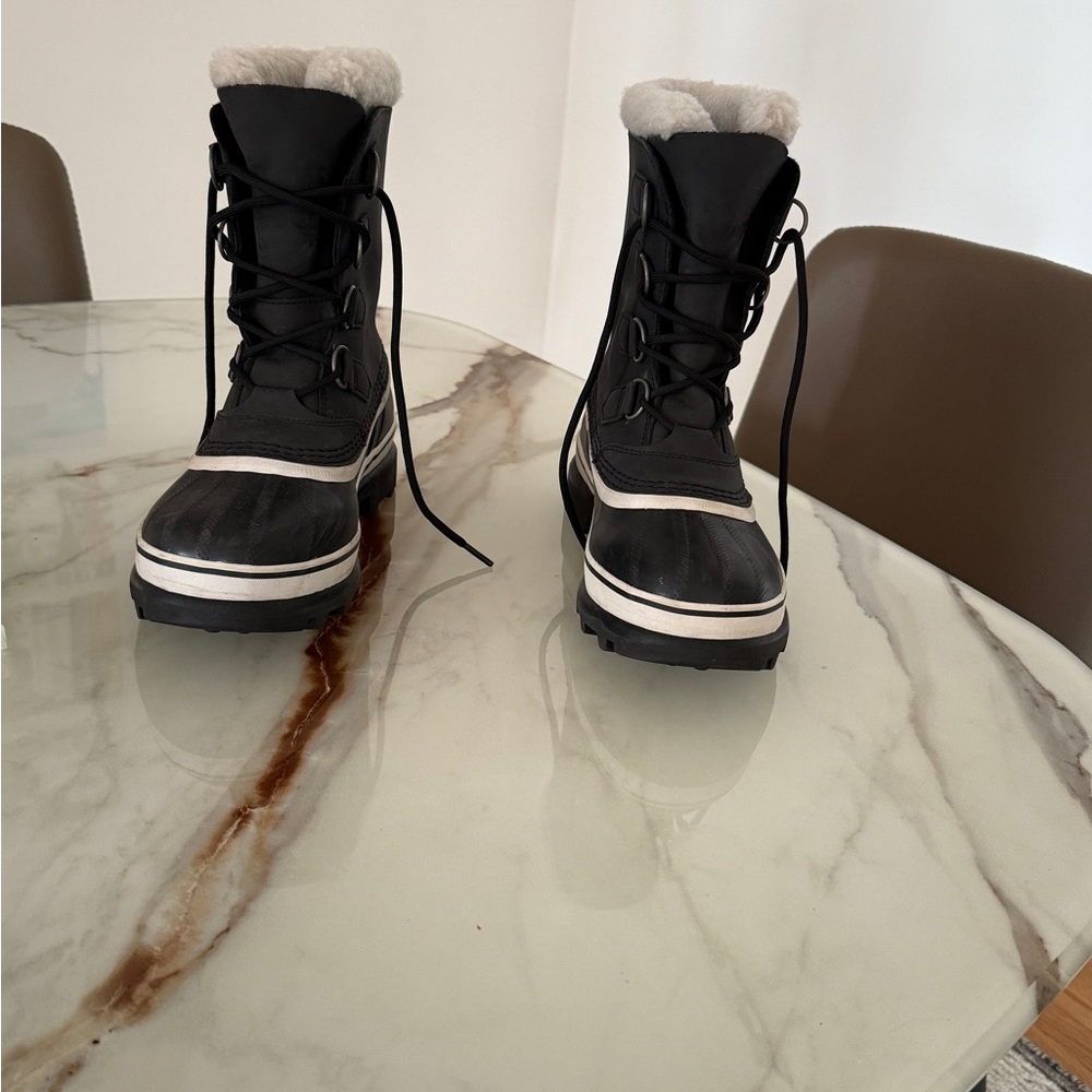 Sorel Black and White Fur-Lined Boots